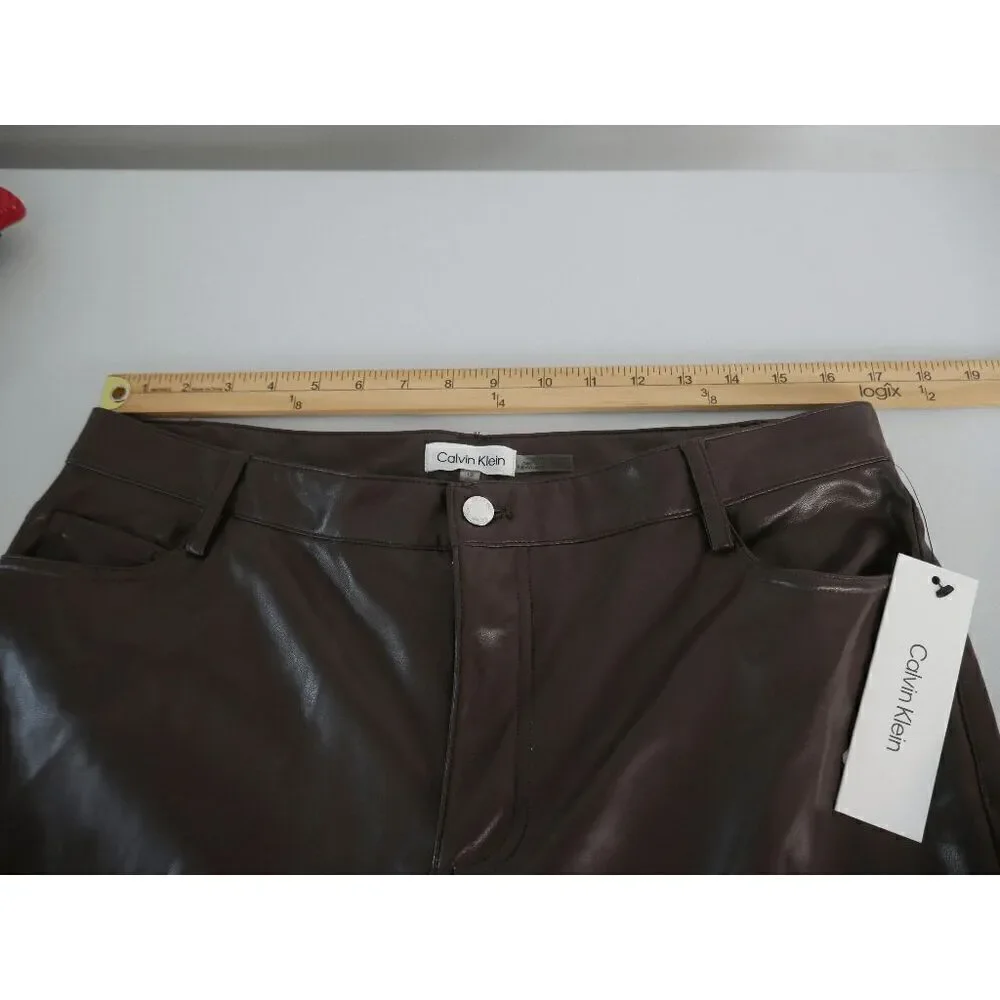 Calvin Klein Women's Faux Leather Straight Leg Pants 12